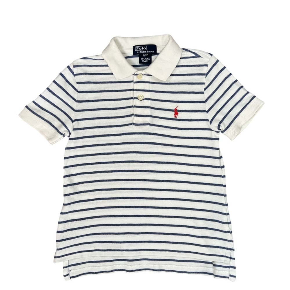 Polo Ralph Lauren Kids 3T Striped Polo Shirt White Navy Blue Red Pony Logo